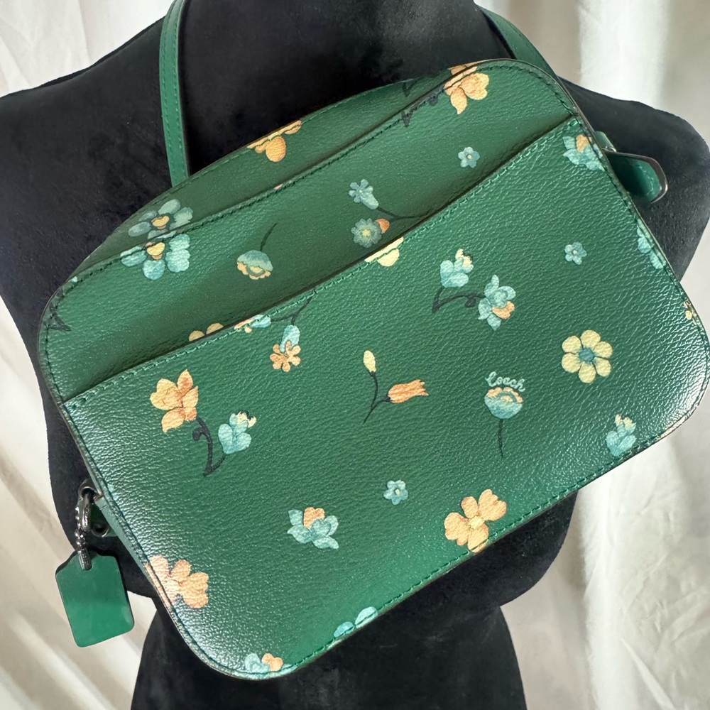 Coach Crossbody Camera Bag – Green Floral Print Leather – Adjustable Strap - Picture 2 of 11